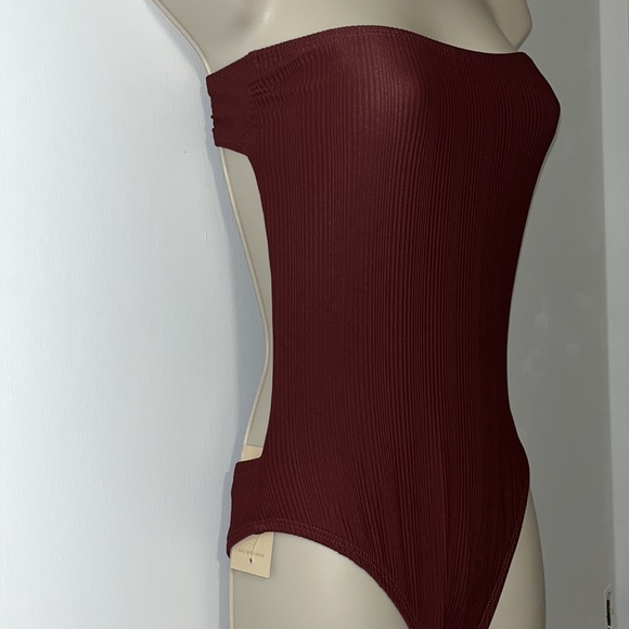 NWT Ris-K by Dippin Daisys Brown Ribbed Strapless One Piece Bandeau Swimsuit S - Picture 5 of 14